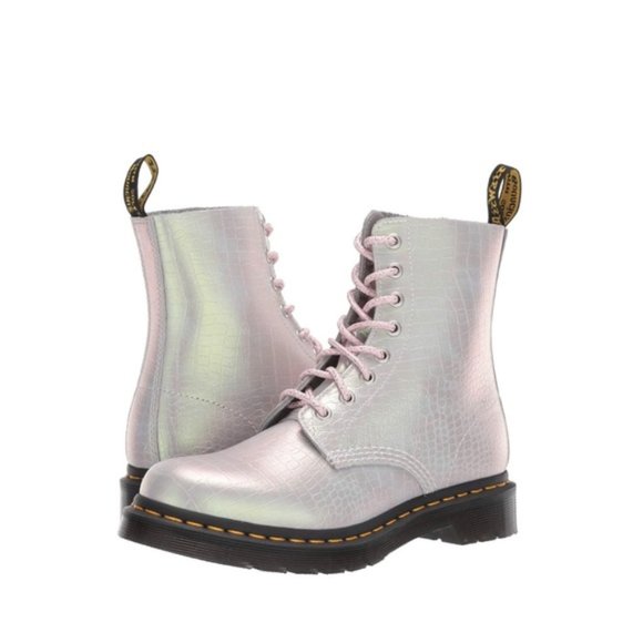 Dr. Martens Shoes - Dr. Martens Iridescent pink/green croc boots
